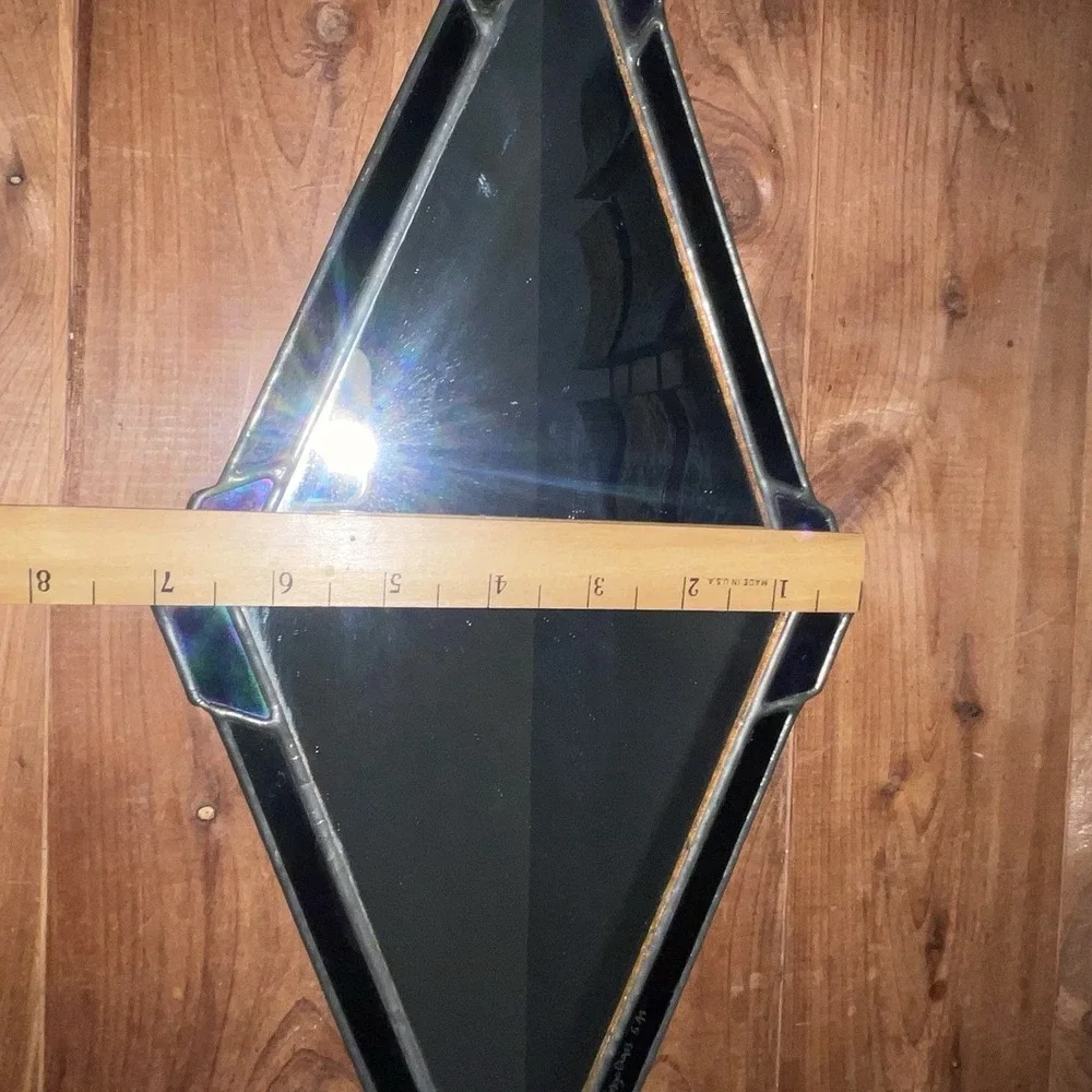 Vintage Handmade Diamond Shaped Stained Glass Art Deco Hanging Mirror 7x20